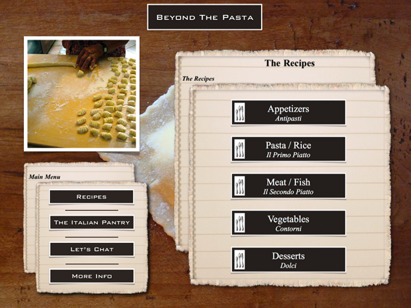 Beyond the Pasta iPad app menu page "Mark Leslie" Beyond the Pasta iPad app menu page "Mark Leslie"