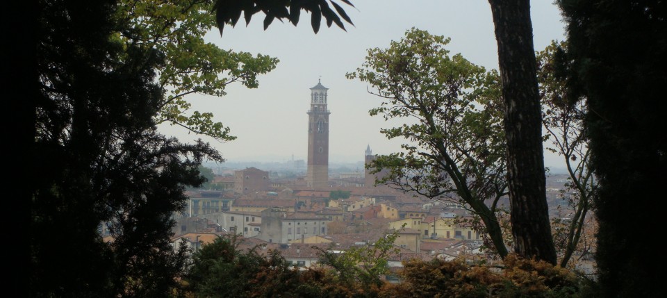 Torre Lamberti, as viewed from the bellevedere at Giardini Giusti, Verona, Italy