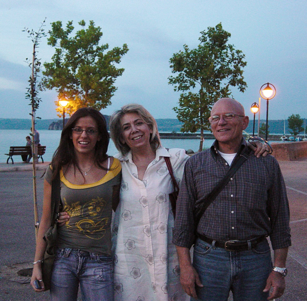 Day 7 Photo- Francesca, Alessandra and Lillo in the town of Marta in front of Lago di Bolsena