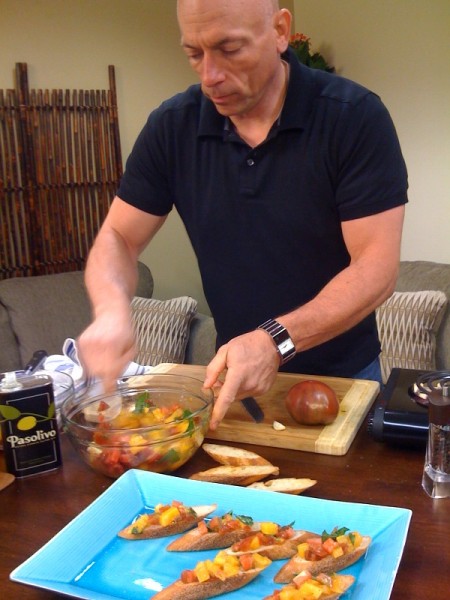 prepping bruschetta "KRON TV" "Mark Leslie" "Beyond the Pasta"